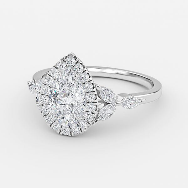 Jacinta Pear Halo Moissanite Engagement Ring