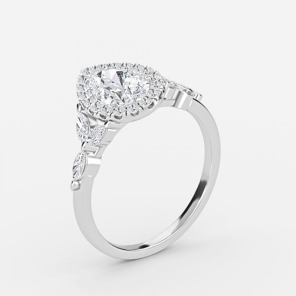 Jacinta Pear Halo Moissanite Engagement Ring