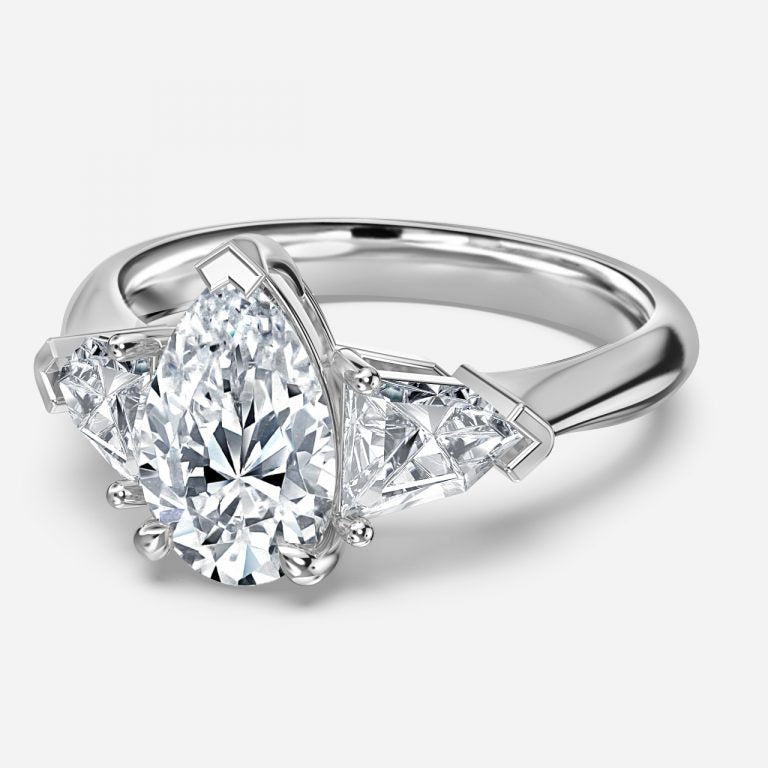 Eri Pear Three Stone Moissanite Engagement Ring