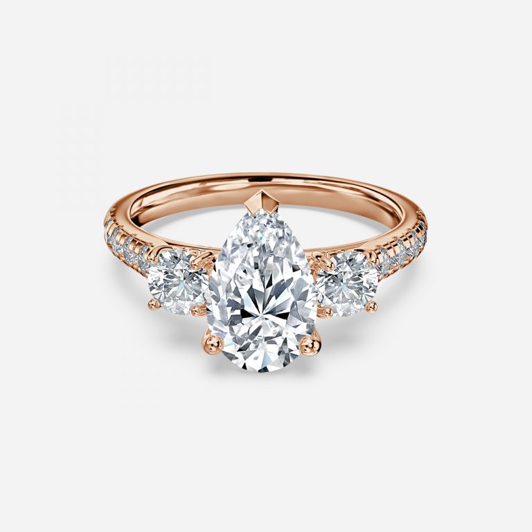 Olivine Pear Three Stone Moissanite Engagement Ring