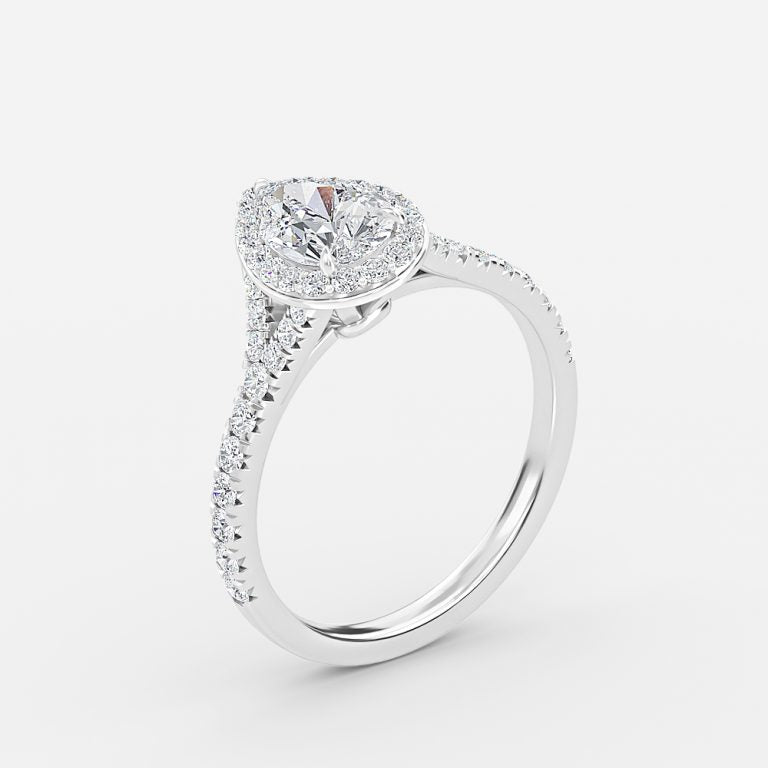 Dove Pear Halo Moissanite Engagement Ring