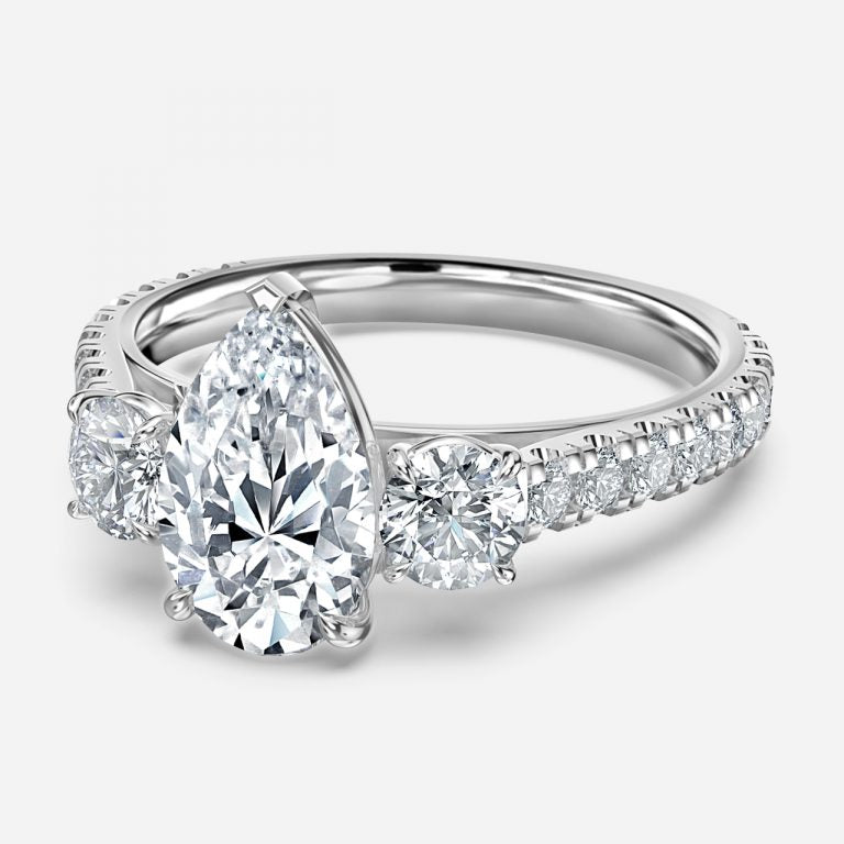 Oriana Pear Three Stone Moissanite Engagement Ring