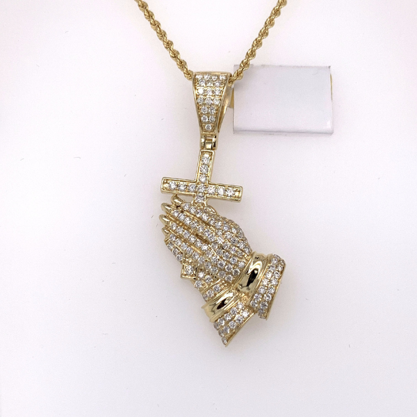 0.20 CT Moissanite Iced Out  Cross Praying Hands Pendant