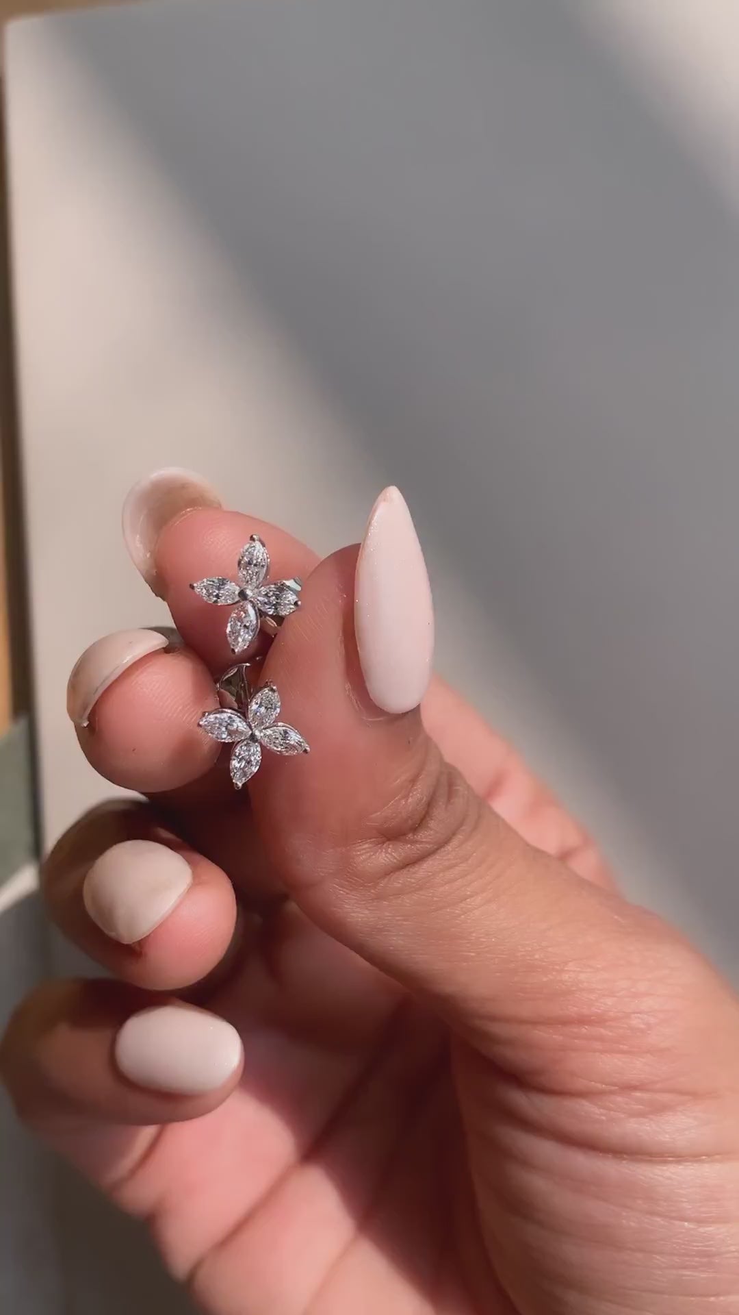 Unique Marquise Moissanite Floral Leaf Stud Earrings