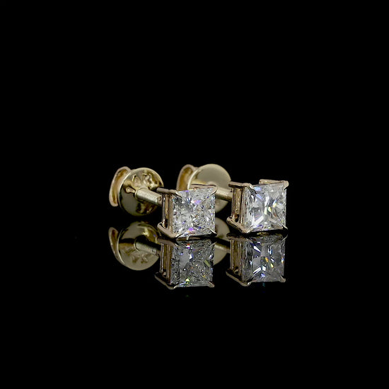 Princess Moissanite Yellow Gold Earrings