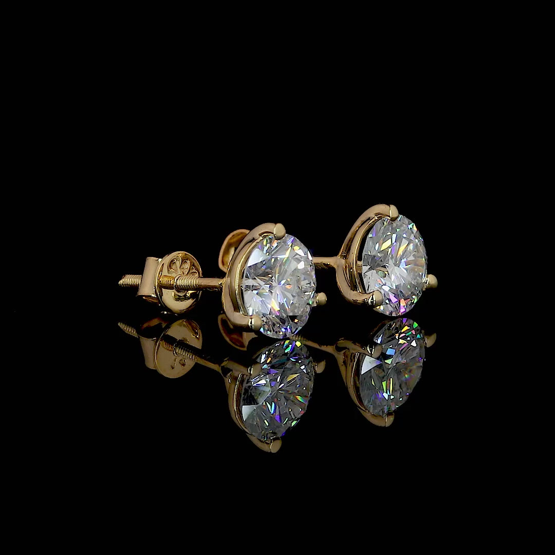 Round Martini Moissanite Yellow Gold Earrings
