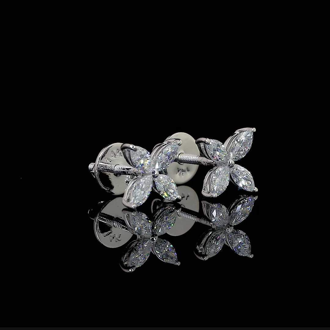 Moissanite Floral Leaf Cluster Stud Earrings