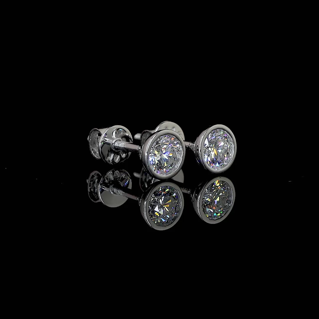 Bezel Set Moissanite Silver Earrings