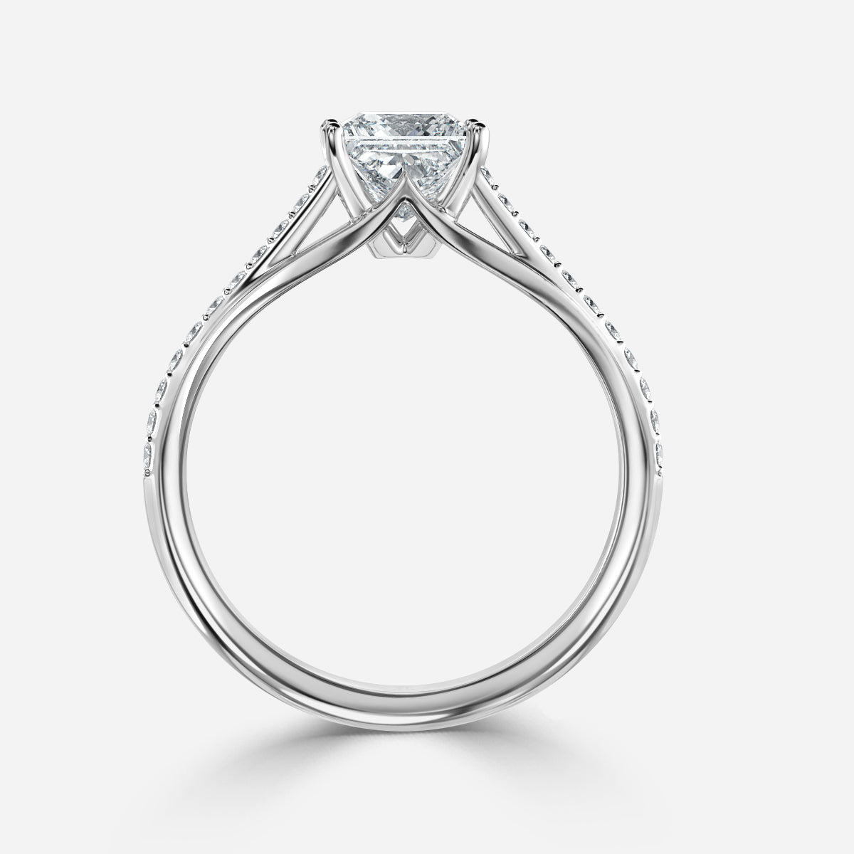 Jessamine Princess Diamond Band Moissanite Engagement Ring