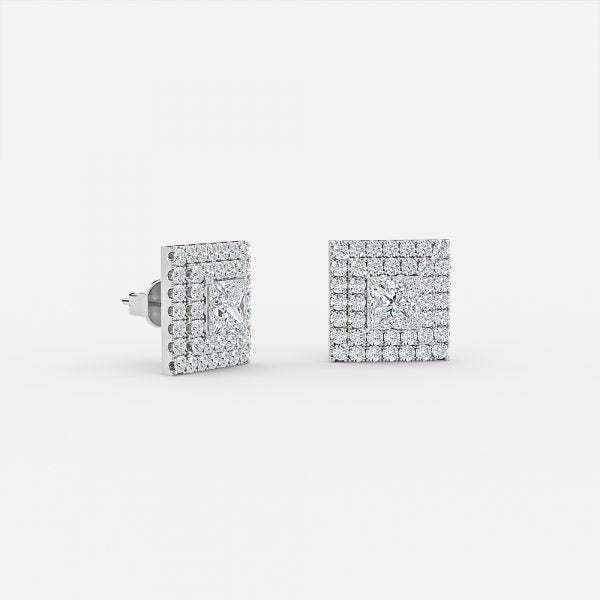 Princess Moissanite Double Halo Earrings