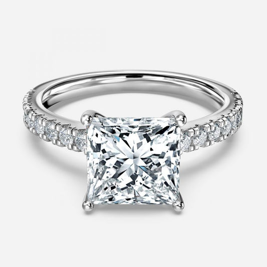 Halcyon Princess Diamond Band Moissanite Engagement Ring