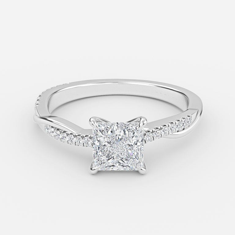 Tatiana Princess Diamond Band Moissanite Engagement Ring