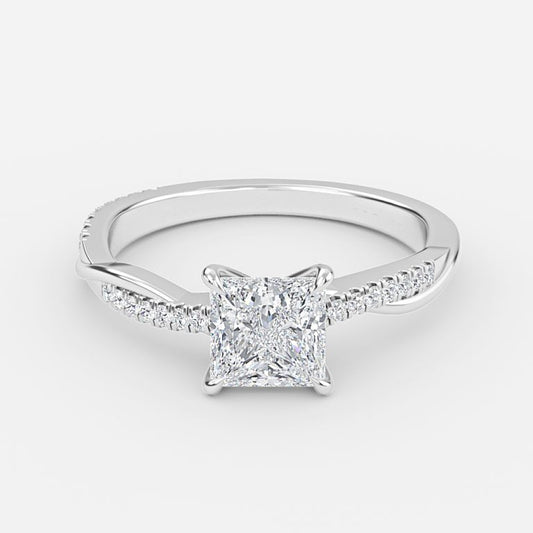 Tatiana Princess Diamond Band Moissanite Engagement Ring