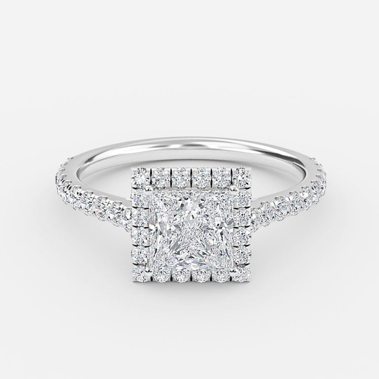 Joliette Princess Halo Moissanite Engagement Ring