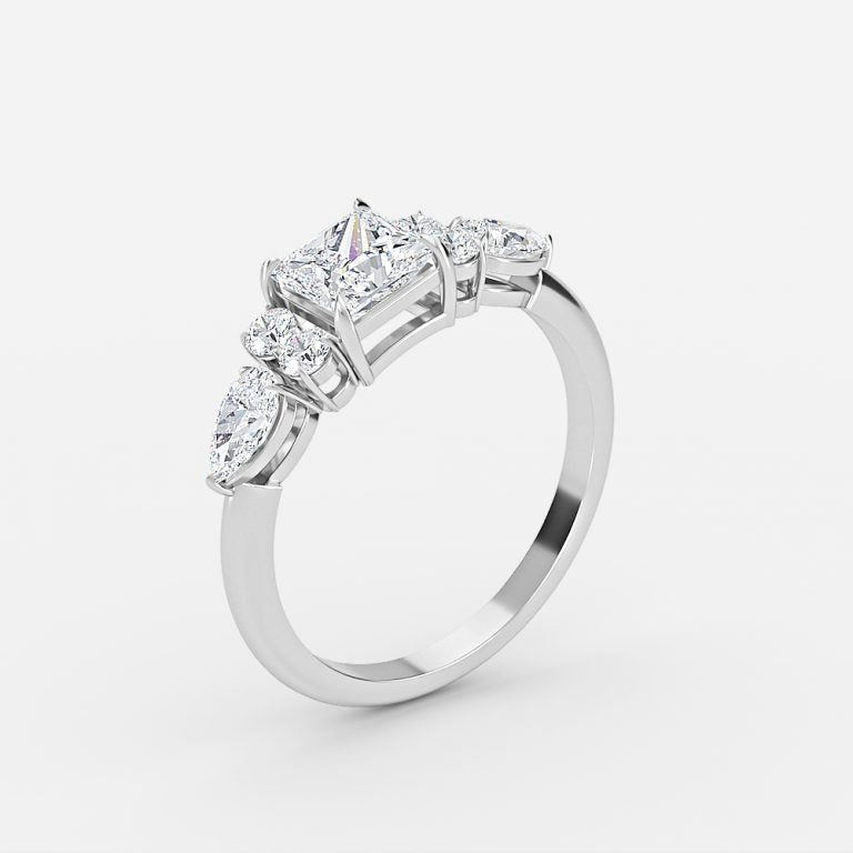 Carmel Princess Three Stone Moissanite Engagement Ring