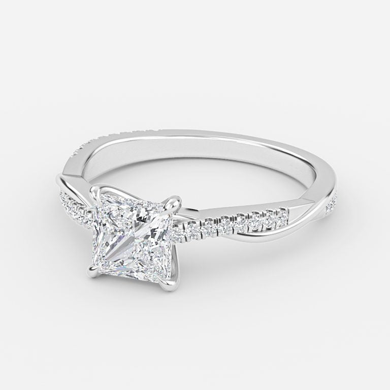 Tatiana Princess Diamond Band Moissanite Engagement Ring