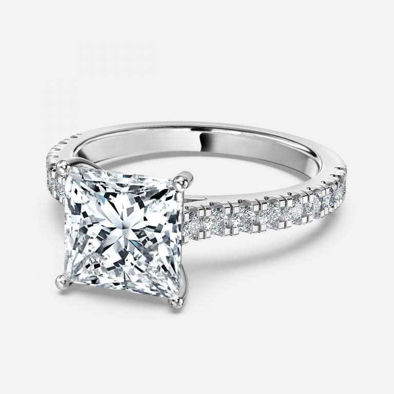 Halcyon Princess Diamond Band Moissanite Engagement Ring