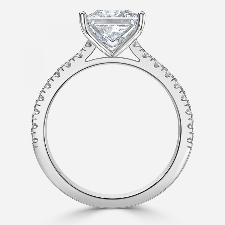 Halcyon Princess Diamond Band Moissanite Engagement Ring