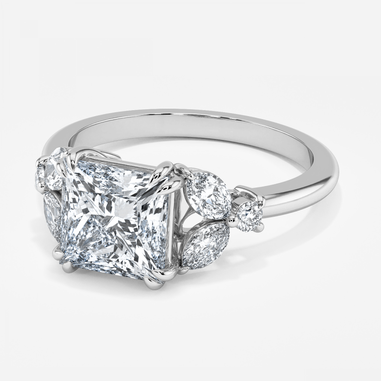 Zephyr Princess Three Stone Moissanite Engagement Ring