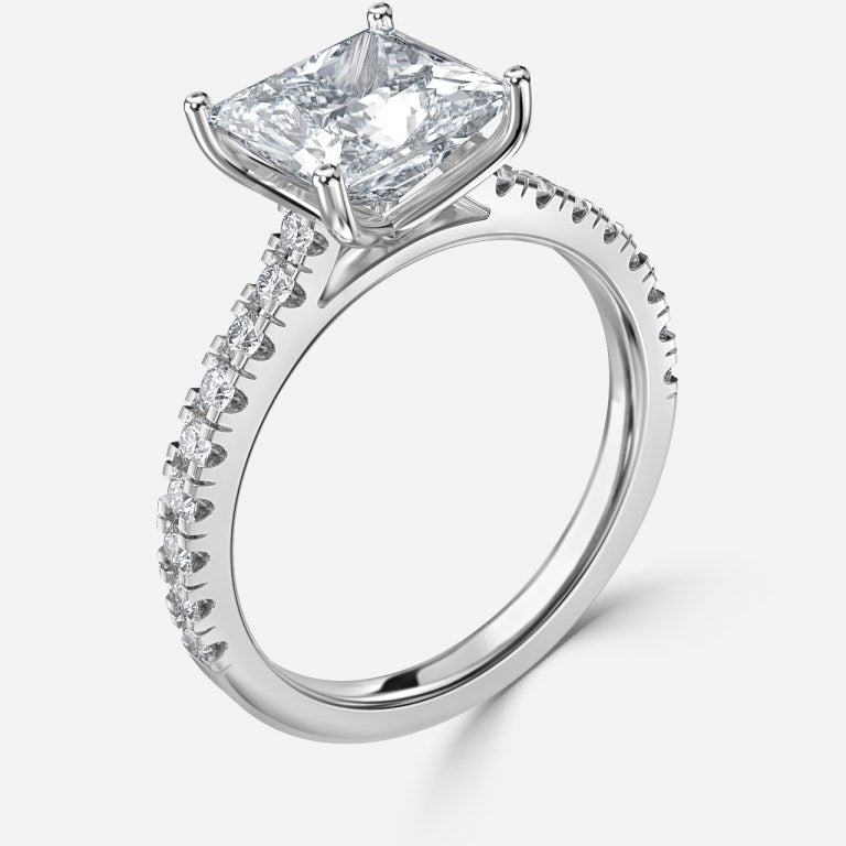 Halcyon Princess Diamond Band Moissanite Engagement Ring