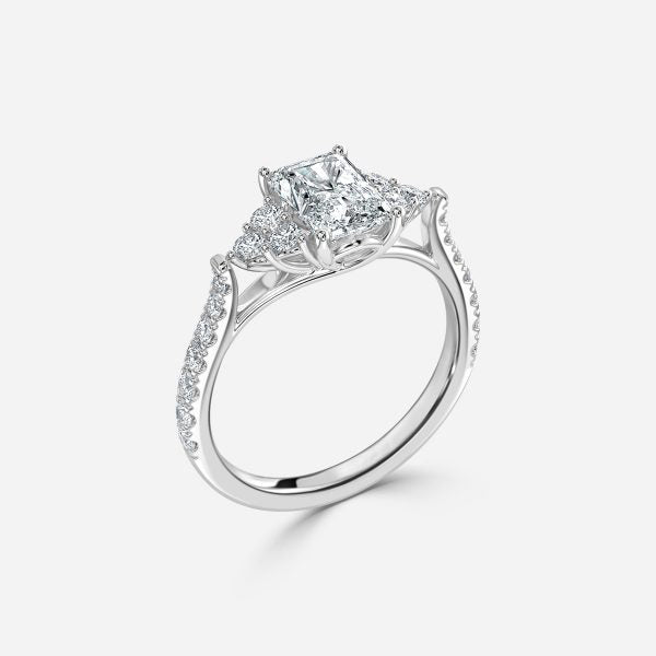 Galatea Radiant Three Stone Moissanite Engagement Ring