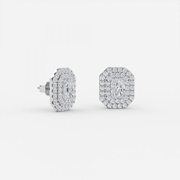 Radiant Moissanite Double Halo Earrings