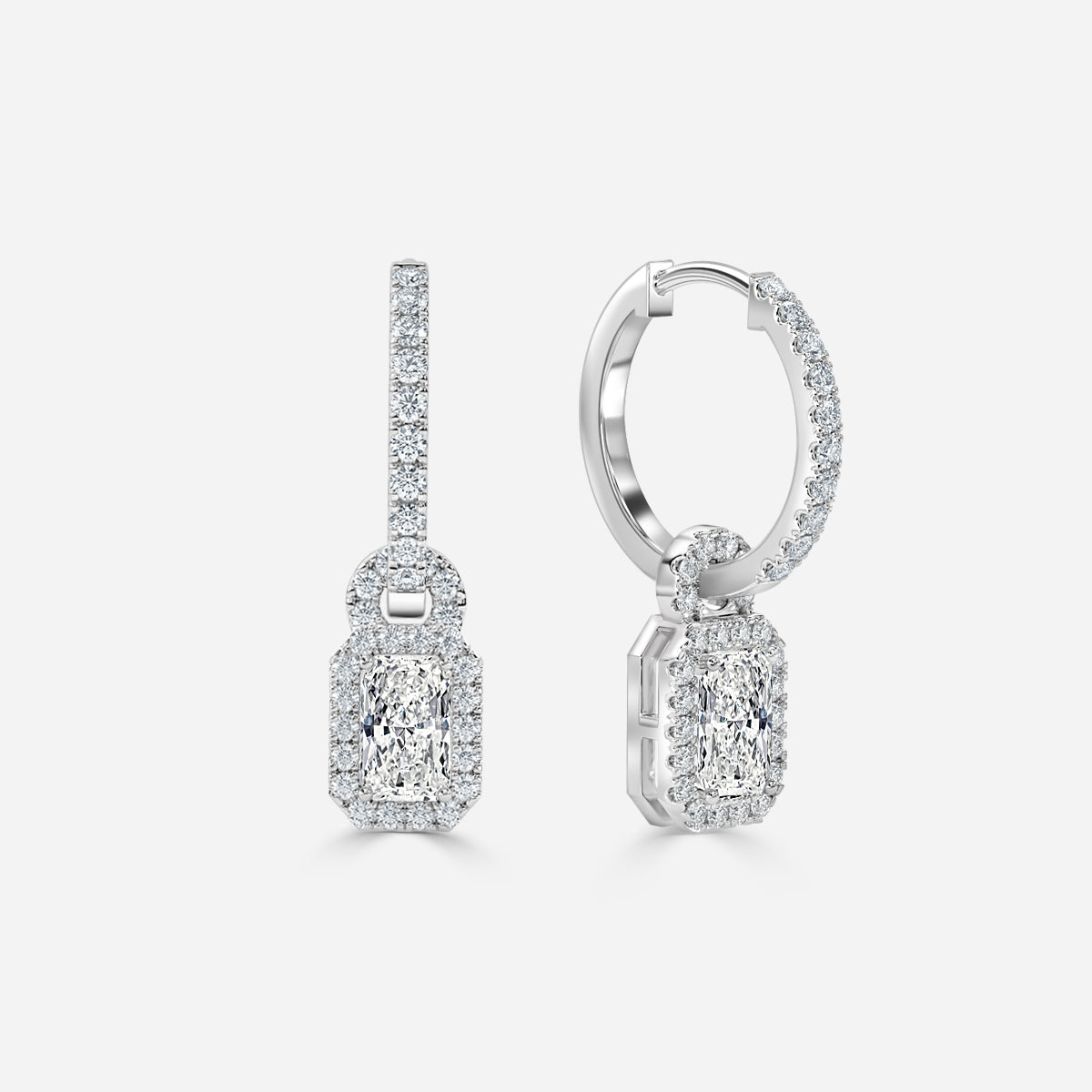 Radiant Moissanite Halo and Drops Earring