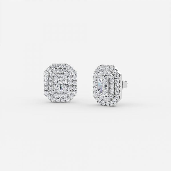 Radiant Moissanite Double Halo Earrings