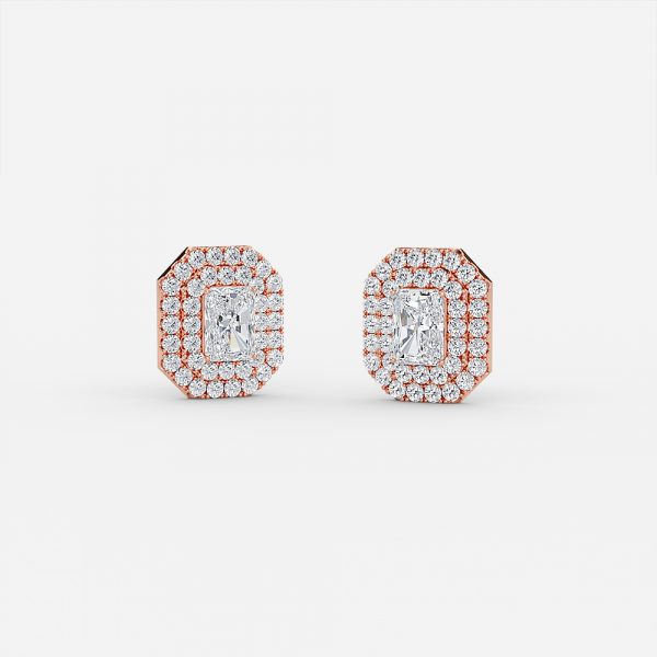 Radiant Moissanite Double Halo Earrings