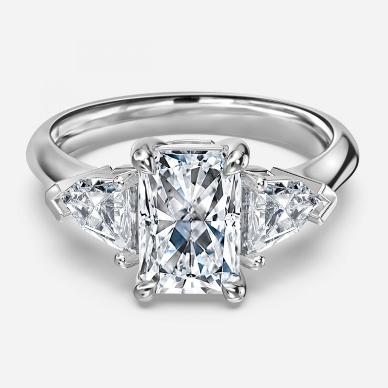 Eri Radiant Three Stone Moissanite Engagement Ring