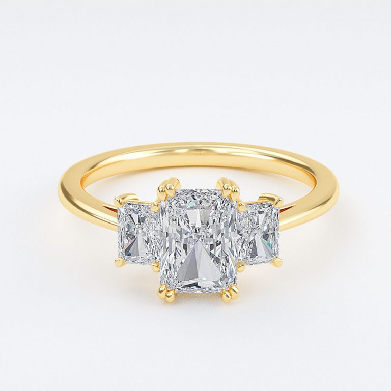 Ika Radiant Three Stone Moissanite Engagement Ring