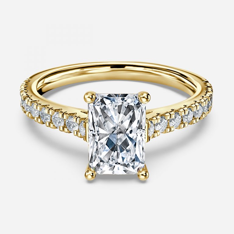 Halcyon Radiant Diamond Band Moissanite Engagement Ring