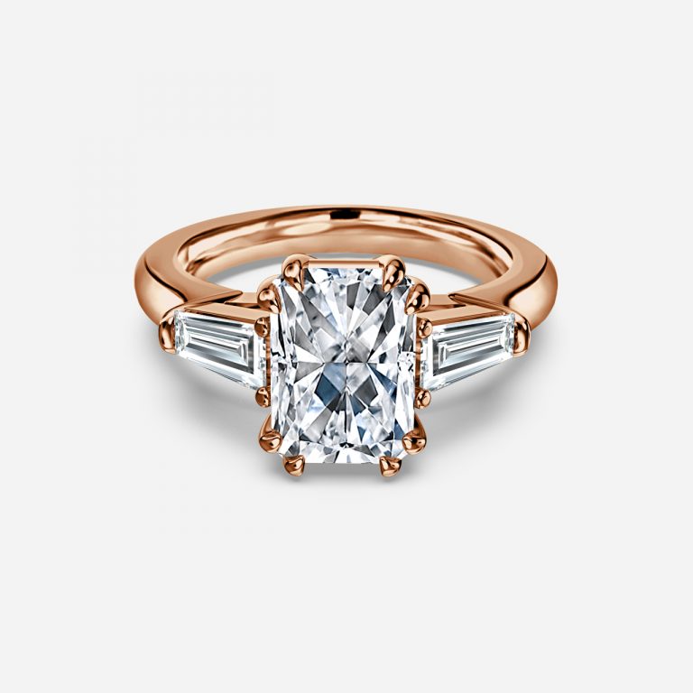 Calliope Radiant Three Stone Moissanite Engagement Ring