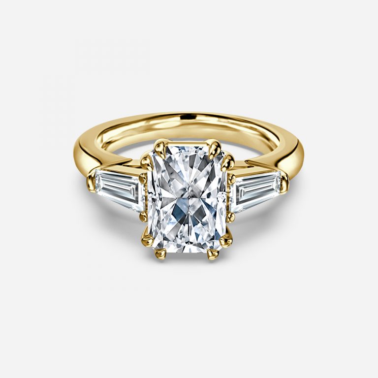 Calliope Radiant Three Stone Moissanite Engagement Ring