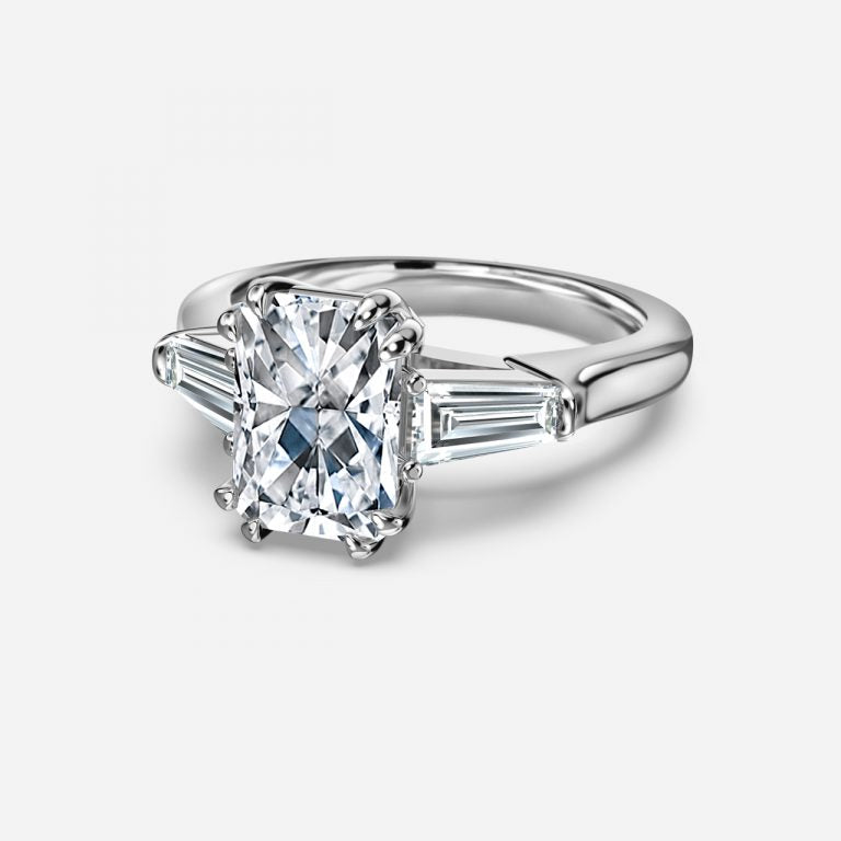 Calliope Radiant Three Stone Moissanite Engagement Ring