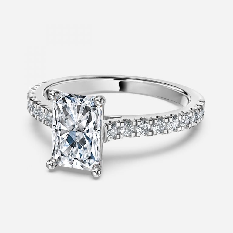 Halcyon Radiant Diamond Band Moissanite Engagement Ring