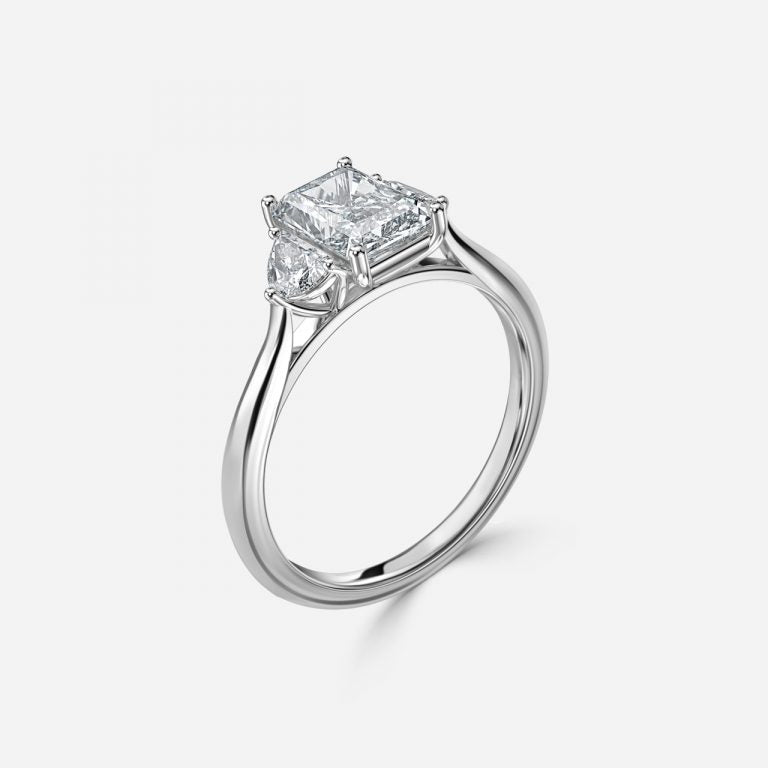 Kiara Radiant Three Stone Moissanite Engagement Ring