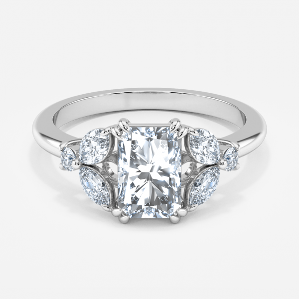 Zephyr Radiant Three Stone Moissanite Engagement Ring