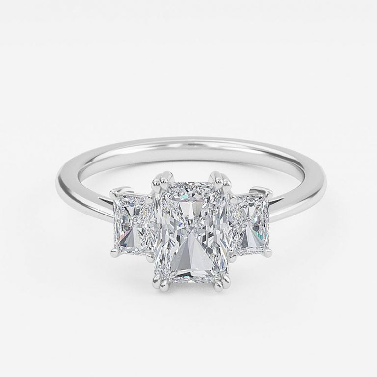 Ika Radiant Three Stone Moissanite Engagement Ring