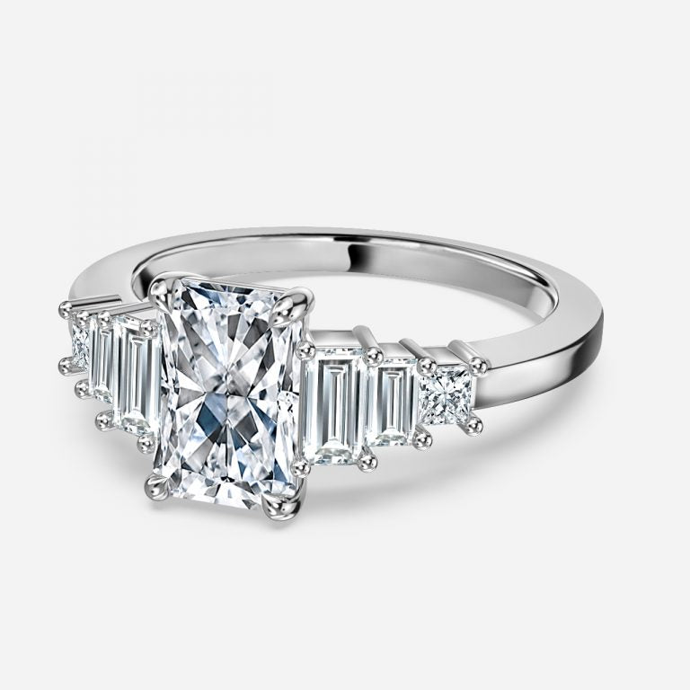 Fabiola Radiant Three Stone Moissanite Engagement Ring