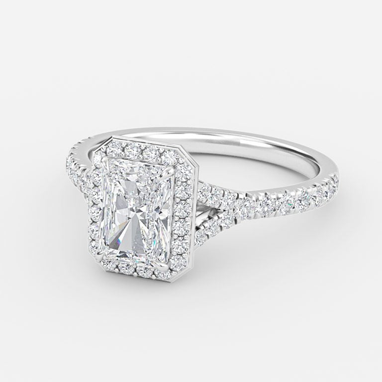 Dove Radiant Halo Moissanite Engagement Ring