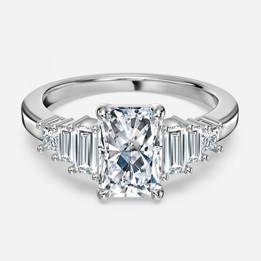 Fabiola Radiant Three Stone Moissanite Engagement Ring