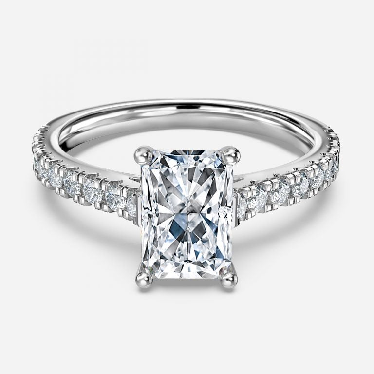 Halcyon Radiant Diamond Band Moissanite Engagement Ring