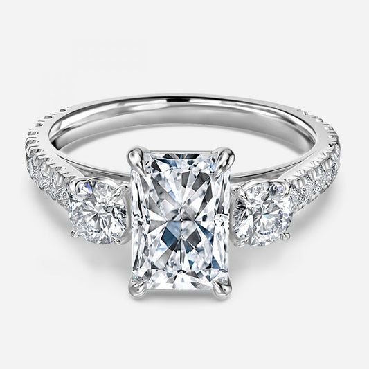 Oriana Radiant Three Stone Moissanite Engagement Ring