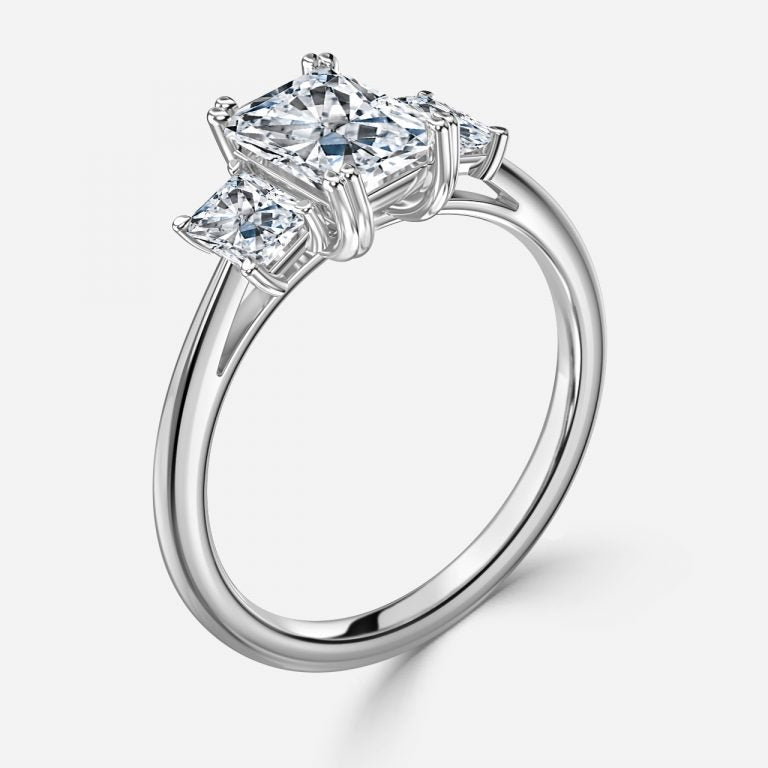 Jessamine Radiant Three Stone Moissanite Engagement Ring