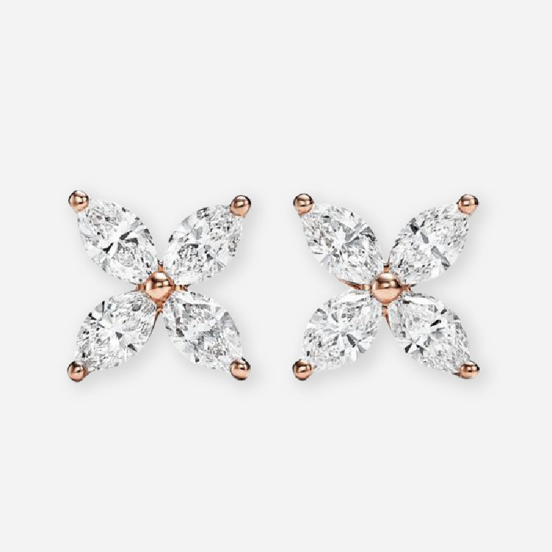 Marquise Moissanite Floral Leaf Cluster Stud Earrings