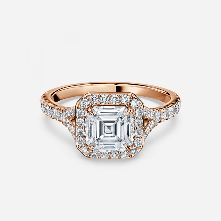 Dove Asscher Halo Moissanite Engagement Ring