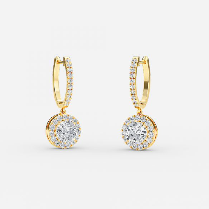 Round Moissanite Halo Drop Earrings