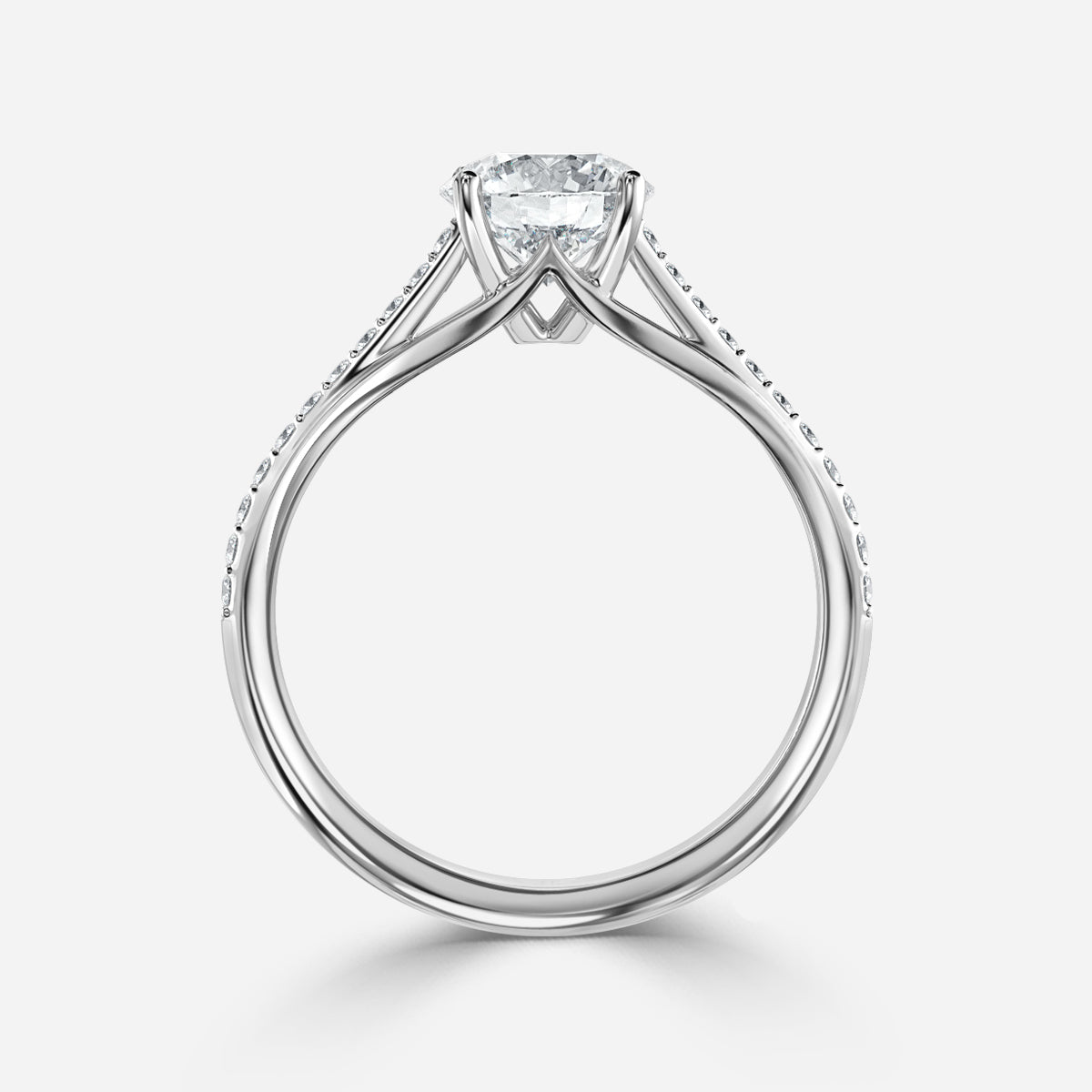 Jessamine Round Diamond Band Moissanite Engagement Ring