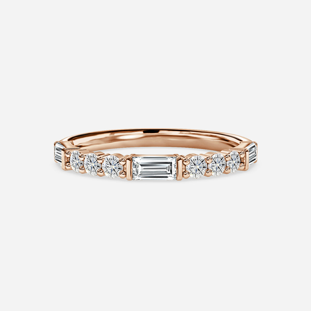 Round And Baguette Diamond Cut Moissnaite Half Eternity Ring